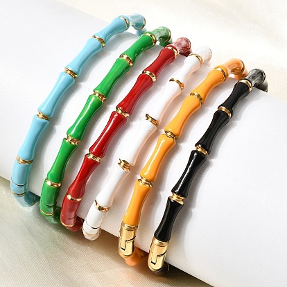 304 Женские браслеты из нержавеющей стали с эмалированным покрытием и шарнирным креплением, бамбук совместное, ионное покрытие (ip)