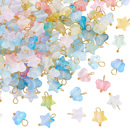 Матовые акриловые подвески, с латунной петлей и золотой фольгой, градиент цвета, звезда и бабочка