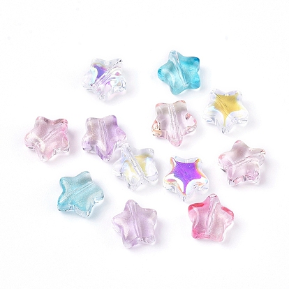 Electroplate Glass Beads, with Glitter Powder, Star