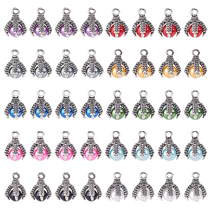 40шт 10 цвета смолы подвески с искусственным жемчугом, круглая форма с когтем дракона, со сплавочной фурнитурой