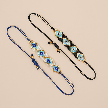 Регулируемые браслеты из стеклянных бусин, символизирующих сглаз., Браслеты из плетеного волоконного шнура для женщин и мужчин