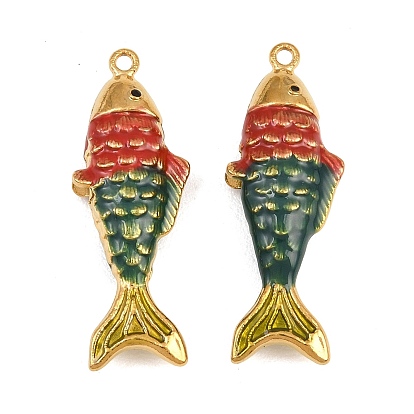 304 Stainless Steel Enamel Pendants, Fish Charms, Ion Plating(IP), Colorful