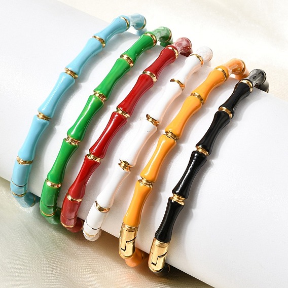 304 Женские браслеты из нержавеющей стали с эмалированным покрытием и шарнирным креплением, бамбук совместное, ионное покрытие (ip)