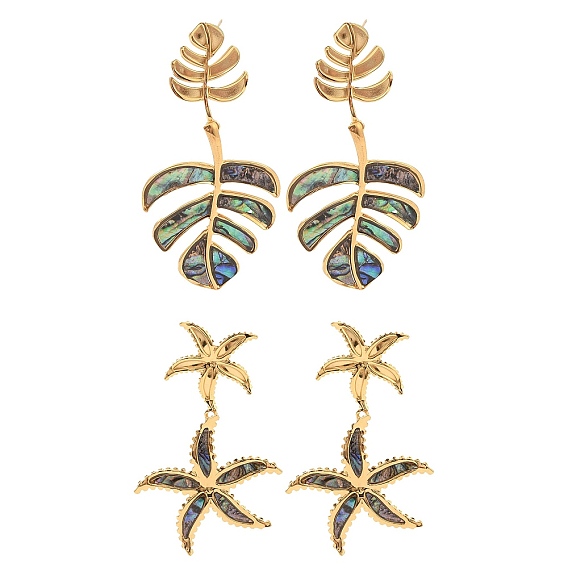 304 серьги-гвоздики из нержавеющей стали и ракушек для женщин, золотые