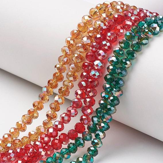 Electroplate Glass Beads Strands, Half Plated, Rainbow Plated, Faceted, Rondelle