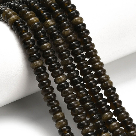 Естественный золотистый отлив обсидиан бисер пряди, рондель