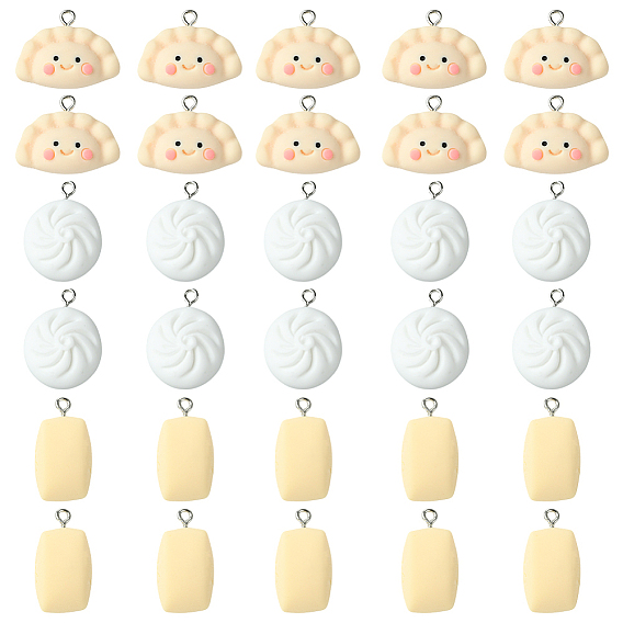 48 шт 3 стили подвески из непрозрачной смолы, имитация еды, с платиновым тоном железная петля, разнообразные