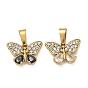 304 Stainless Steel Pendants, Butterfly Charms, with Rhinestone & Glass, Ion Plating(IP), Golden