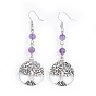 Tibetan Style Alloy Dangle Earrings, with Natural Gemstone Beads and Iron Earring Hooks, Flat Round with Tree of Life
