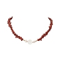 Natural Mixed Gemstone & Pearl & Shell Beaded Chains Necklace