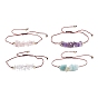 4Pcs 4 Style Chips Natural Mixed Beaded Bracelets Set with Brass Beads, Adjustable Bracelets for Women