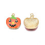 Alloy Enamel Pendants, Cadmium Free & Nickel Free & Lead Free, Light Gold, Halloween, Pumpkin