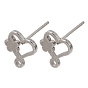 304 Stainless Steel Stud Earring Findings, Heart with Flower, with Loop