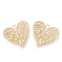 Brass Pendants, Real 18K Gold Plated, Heart