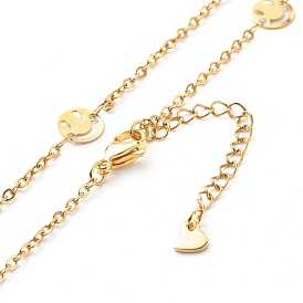 304 Stainless Steel Link Chains Necklace, Smile
