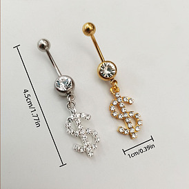 Латунные хрустальные стразы знак доллара подвесные кольца для живота