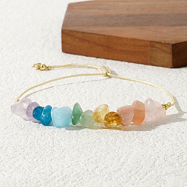 Chakra Theme Natural Rose Quartz & Strawberry Quartz & Citrine & Green Aventurine & Aquamarine & Apatite & Amethyst Braided Bracelets for Women