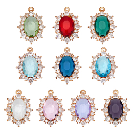 10шт. 10 цвета латунь микропаве кубический цирконий подвески-слайдеры, овальные