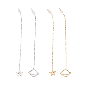 Star & Planet Asymmetrical Earrings Dangle Stud Earrings, 304 Stainless Steel Ear Thread for Women