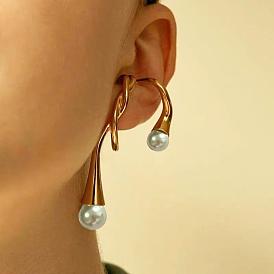 Vintage Pearl Geometric Ear Clip - Distorted Irregular Ear Cuff, No Piercing, Trendy.