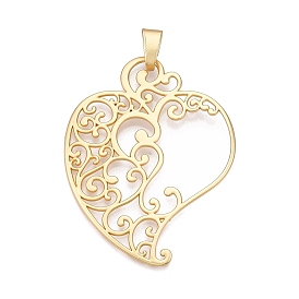 Plating Alloy Big Pendants, Hollow Heart Charms, Lead Free & Nickel Free & Cadmium Free