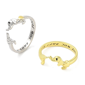 Dog Brass Open Cuff Rings for Women, Word I Love You Forever