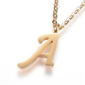 304 Stainless Steel Initial Pendant Necklaces, Letter A, with Cable Chains and Lobster Clasp