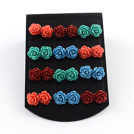 Coral sintética zarcillos de flores, 10x10 mm, pin: 0.8 mm, 12 pares / tarjeta