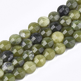 Natural Canadian Jade Beads Strands, Faceted, Flat Round