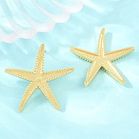 Brass Micro Pave Clear Cubic Zirconia Stud Earrings, Starfish, Rack Plating, Long-Lasting Plated, Lead Free & Cadmium Free