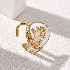 304 Offene Manschettenringe aus Edelstahl-Emaille, Blume