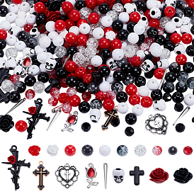 DIY Gothic Style Stretch Bracelet Making Kits, including Acrylic Beads, Glass Beads, Synthetic Coral Beads, Resin Cabochons, Alloy Pendants
