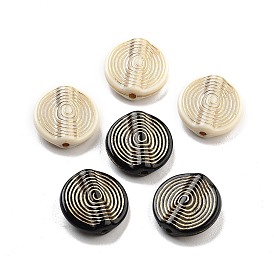 Plating Acrylic Beads, Golden Metal Enlaced, Flat Round with Looped Grain