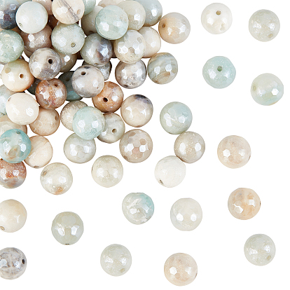 2 Strands Natural Agate Beads Strands, Pearl Luster Plated, Faceted, Round