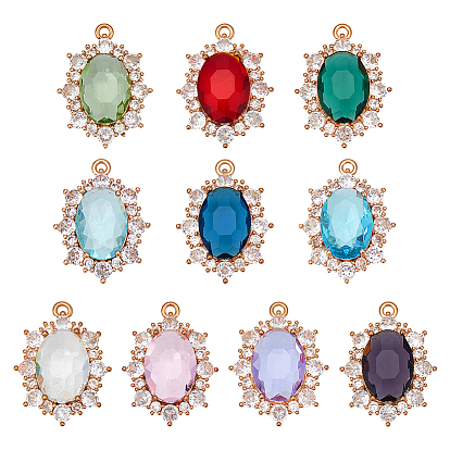 10шт. 10 цвета латунь микропаве кубический цирконий подвески-слайдеры, овальные