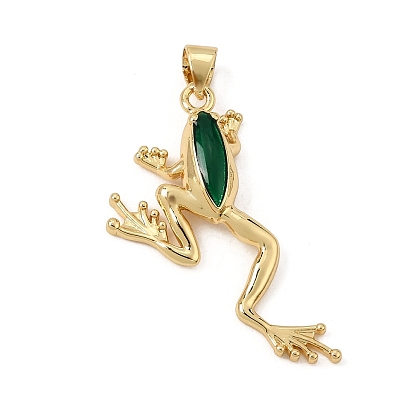 Brass Enamel Pendants, Frog Charms, Rack Plating, Long-Lasting Plated, Cadmium Free & Lead Free, Real 18K Gold Plated