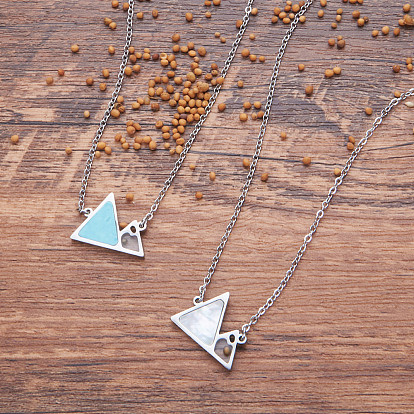 304 Collares con colgante de montaña de fe con forma de semilla de mostaza de acero inoxidable con turquesa sintética/concha natural para mujer, color acero inoxidable
