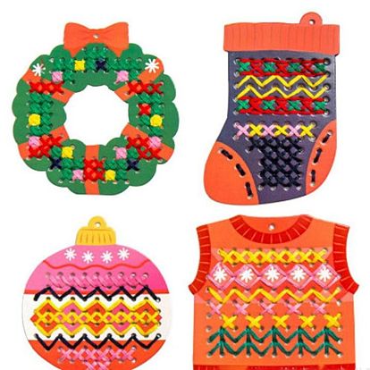 DIY Christmas Tree & Wreath & Bell & Sock & Vest Wooden Weaving Art, Including MDF Stencil, Woolen Yarn, Cotton Thread and Plastic Needle