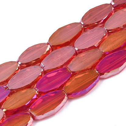 Electroplate Transparent Glass Beads Strands, AB Color Plated, Faceted, Rice