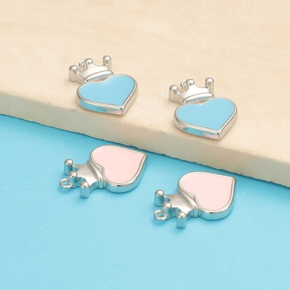 Stainless Steel Enamel Pendants, Heart with Crown Charm, Stainless Steel Color