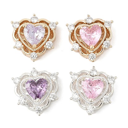 Латунные микро проложить кубического циркония бусы, сердце, без свинца и без кадмия, долговечный