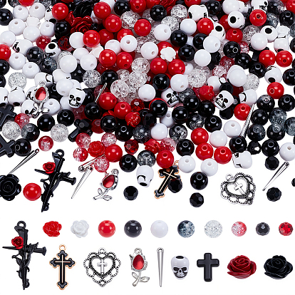 DIY Gothic Style Stretch Bracelet Making Kits, including Acrylic Beads, Glass Beads, Synthetic Coral Beads, Resin Cabochons, Alloy Pendants