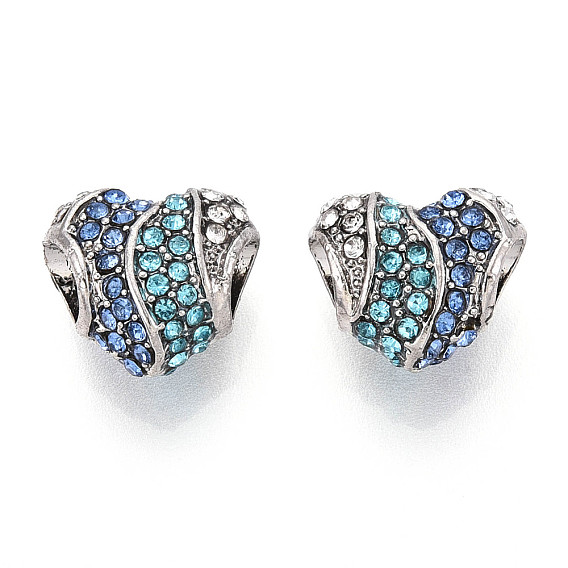 Европейские бусины, сплав, стразы , бусины с большим отверстием, сердце