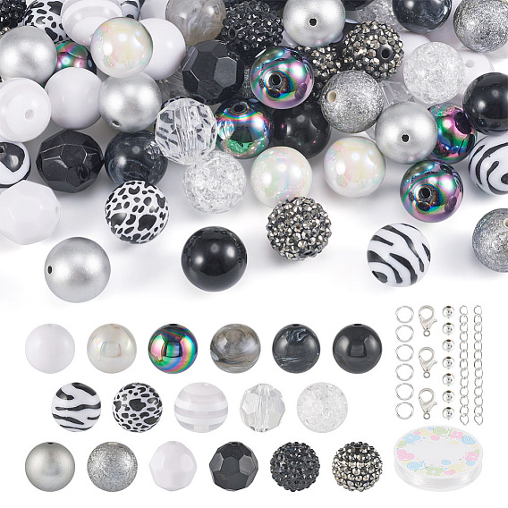 Набор для изготовления ожерелья своими руками, в том числе круглые бусины в полоску из акрила и смолы, 304 кольца прыжок из нержавеющей стали, Сплав застежками, железными цепями конца