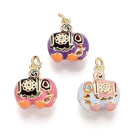 Латунь эмаль подвески, слон, с целью перехода в кольце, реальный 18 k позолоченный