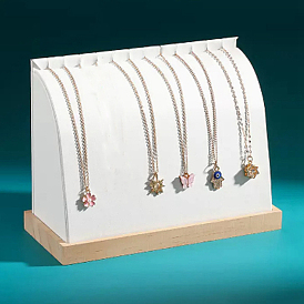 Soportes de exhibición del organizador del collar del cuero de la PU, estante de exhibición de joyería para collar, con base de madera