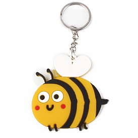 PVC Plastic Bees Pendant Keychain, with Metal Key Rings, for Car Key Bag Charms Accessories