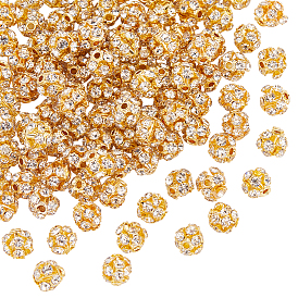 100 шт латунные бусины со стразами, круглые