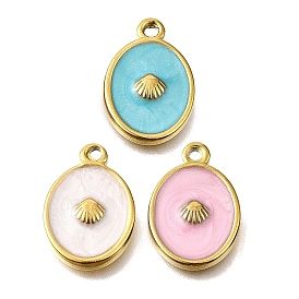 304 подвески из нержавеющей стали, с эмалью, овал с формами ракушек, золотые