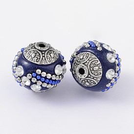 Handmade Indonesia Beads, with Alloy Cores, Round, 15x15x15mm, Hole: 2mm